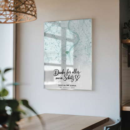 Personalisiertes Acrylglas Bild Stadtkarten Paare Mintgrün Danke Für Alles Mein Schatz
