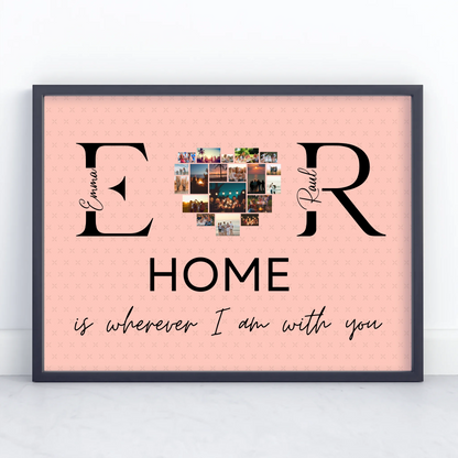 Personalisiertes Poster Paare Mit Namen Initialien und Fotos Home Is Wherever I Am With You