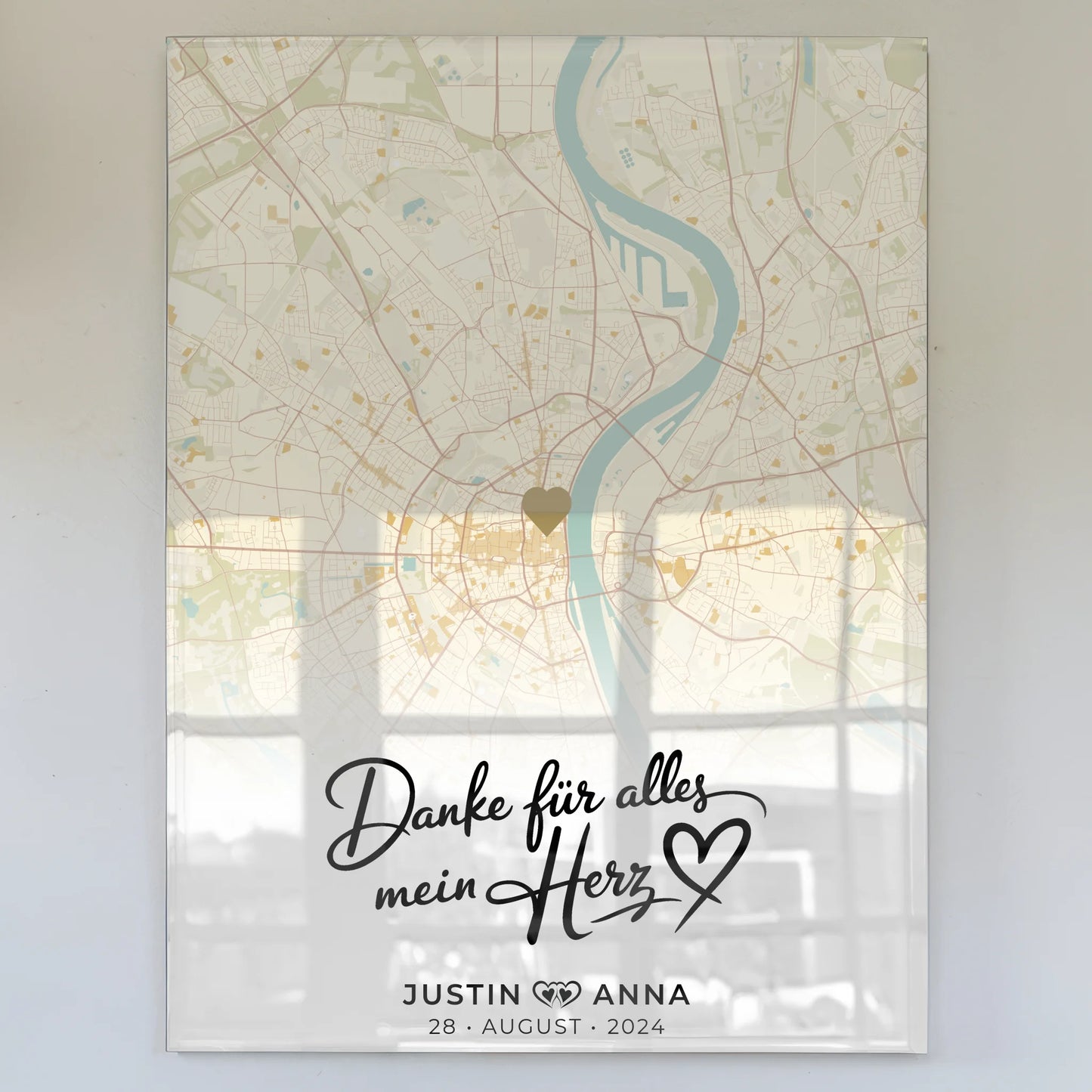 Personalisiertes Acrylglas Bild Stadtkarten Paare Vintage Herz