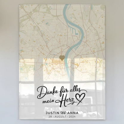 Personalisiertes Acrylglas Bild Stadtkarten Paare Vintage Herz