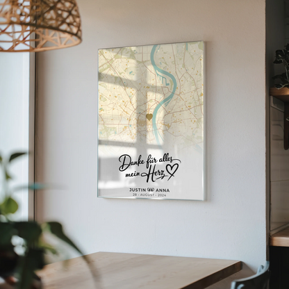 Personalisiertes Acrylglas Bild Stadtkarten Paare Vintage Herz