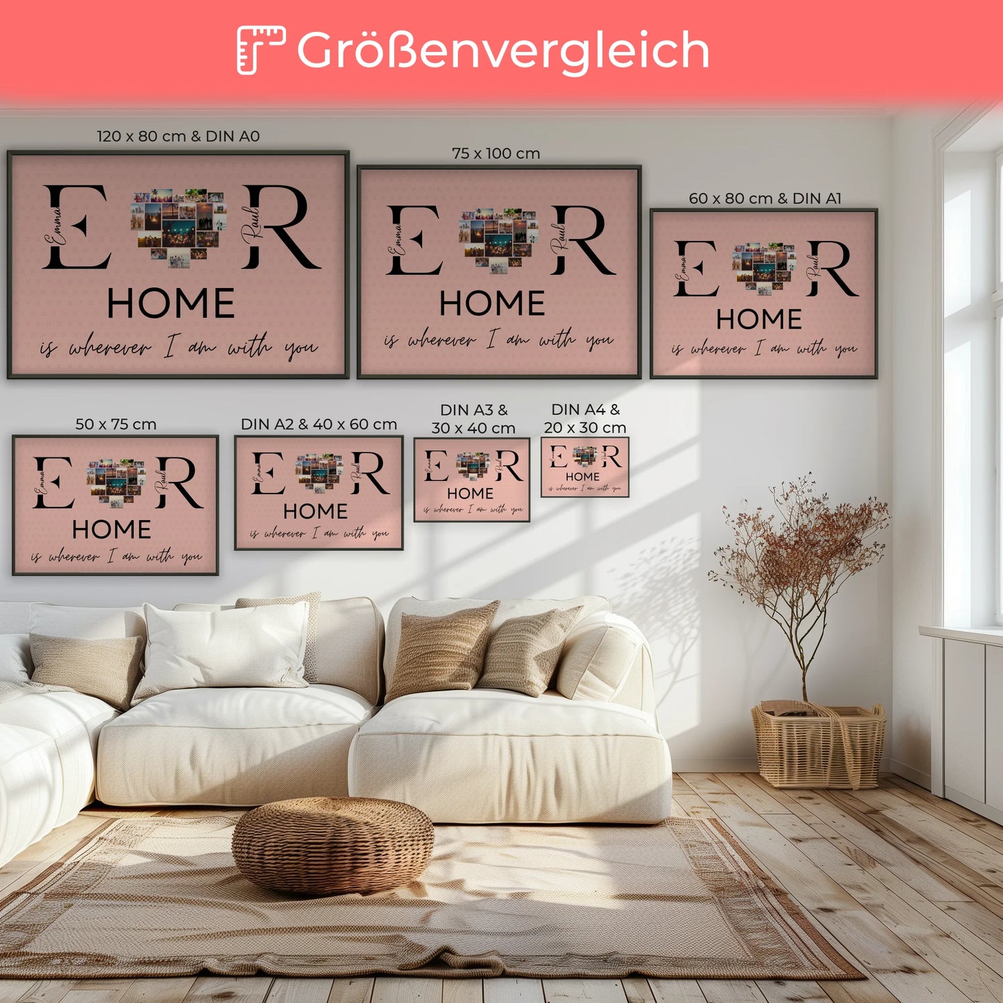 Personalisiertes Poster Paare Mit Namen Initialien und Fotos Home Is Wherever I Am With You