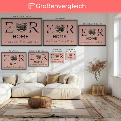 Personalisiertes Poster Paare Mit Namen Initialien und Fotos Home Is Wherever I Am With You