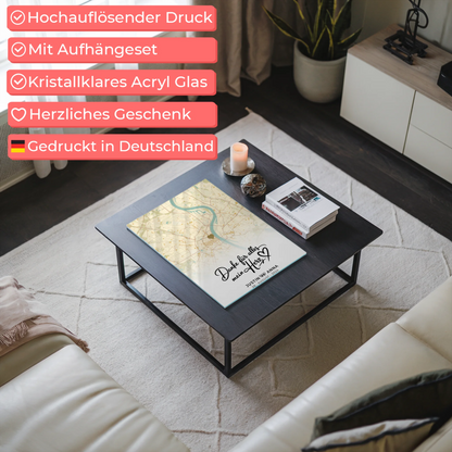 Personalisiertes Acrylglas Bild Stadtkarten Paare Vintage Herz