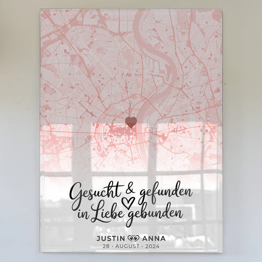 Personalisiertes Acrylglas Bild Stadtkarten Paare Roserot Wo Alles Begann