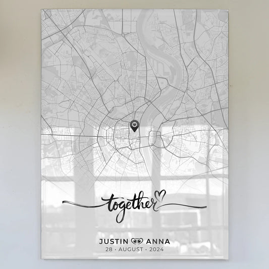 Personalisiertes Stadtkarten Acrylglas Bild Paare Schwarz Weiß Together