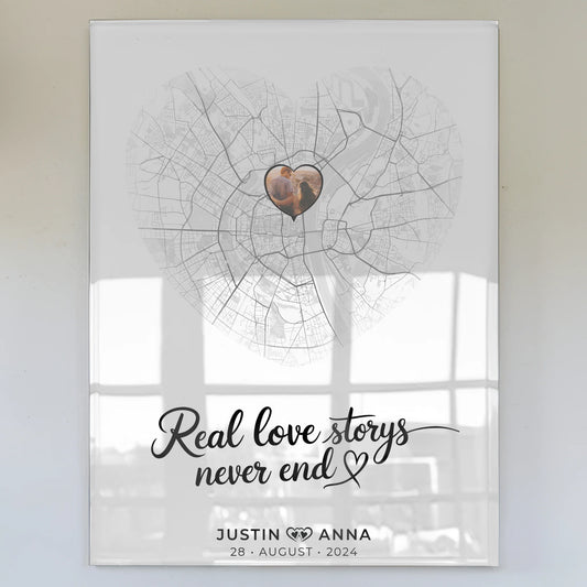 Personalisiertes Acrylglas Bild Paare Herz Stadtkarten Real Love Storys
