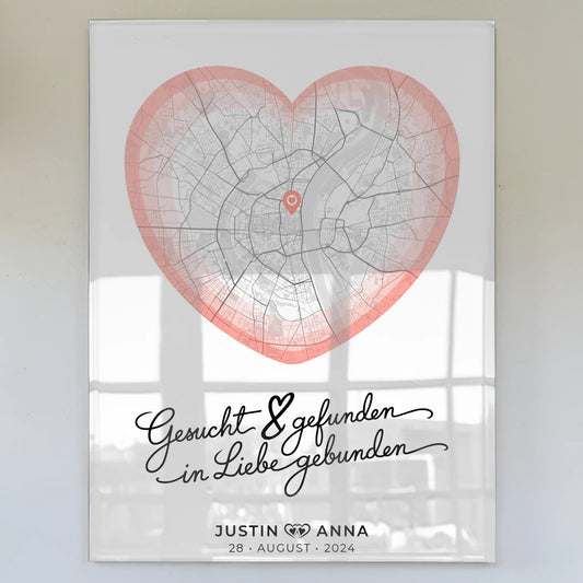 Personalisiertes Stadtkarten Acrylglas Bild für Paare Herz Roserot