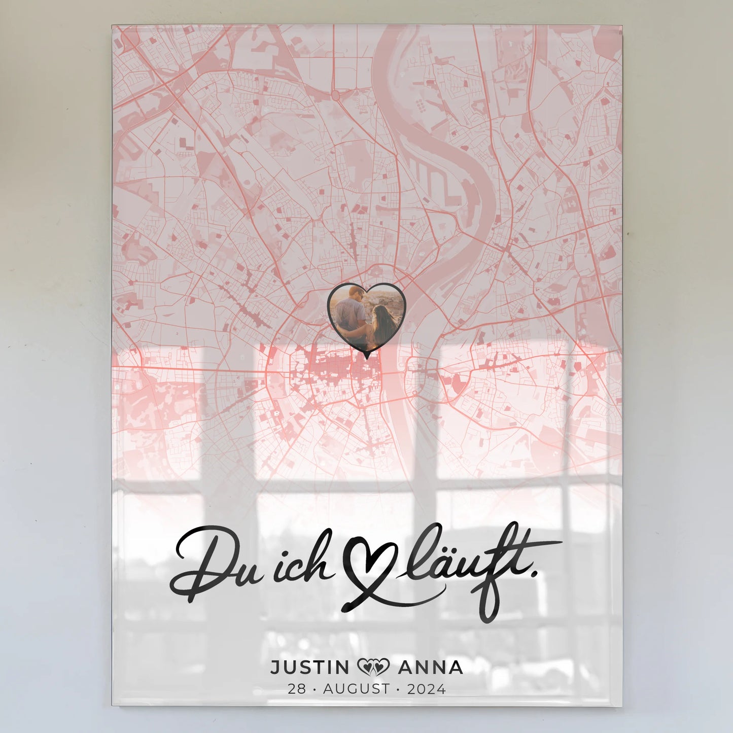 Personalisiertes Acrylglas Bild Stadtkarten für Paare Roserot