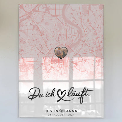 Personalisiertes Acrylglas Bild Stadtkarten für Paare Roserot