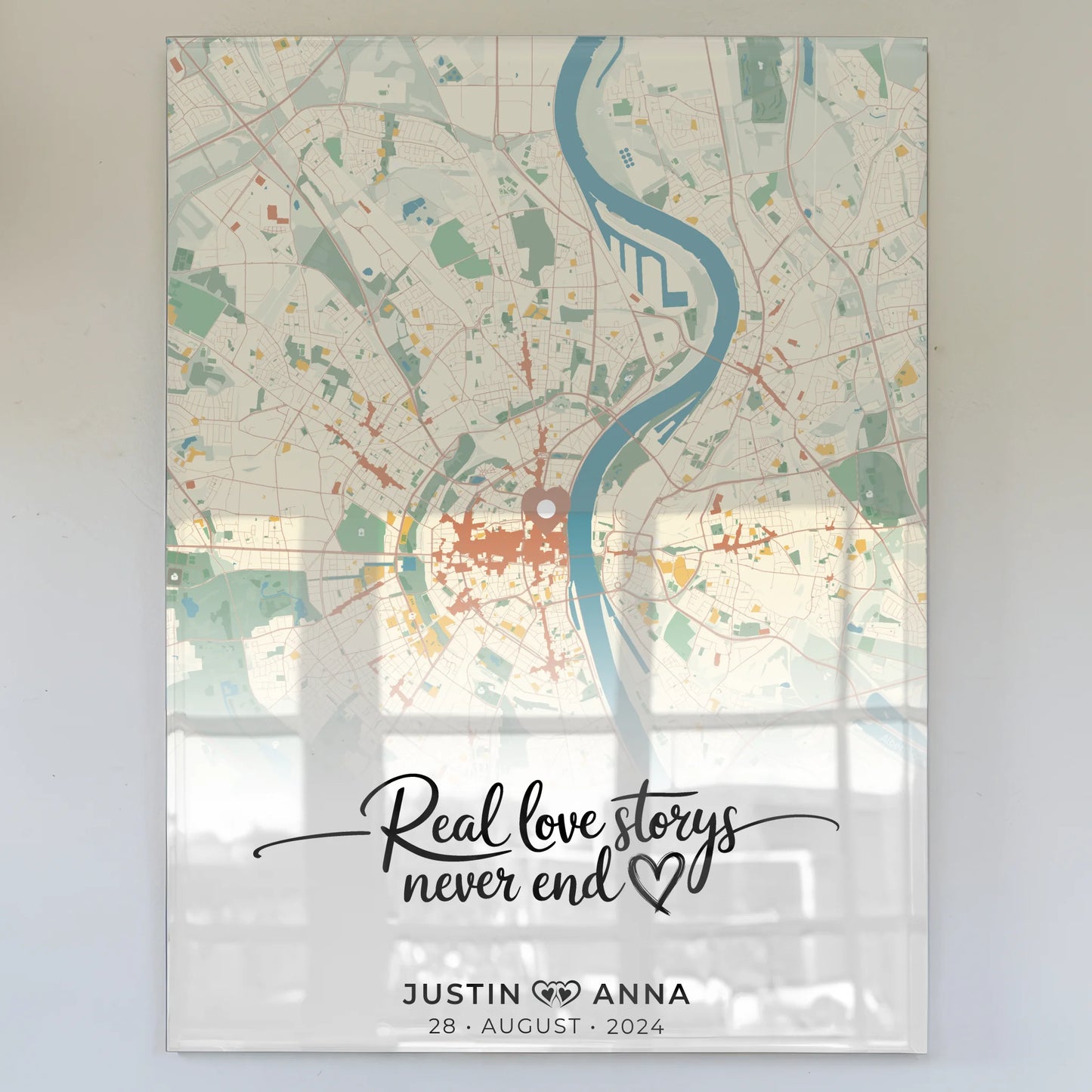 Personalisiertes Acrylglas Bild Stadtkarten für Paare Real Love Storys Never End