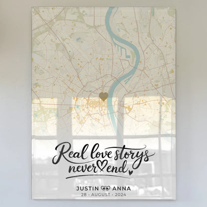 Personalisiertes Acrylglas Bild Stadtkarte Paare Real Love Storys Vintage