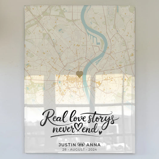 Personalisiertes Acrylglas Bild Stadtkarte Paare Real Love Storys Vintage