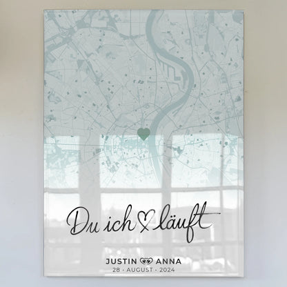 Personalisiertes Stadtkarten Acrylglas Bild für Paare Mintgrün