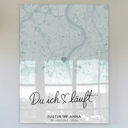 Personalisiertes Stadtkarten Acrylglas Bild für Paare Mintgrün