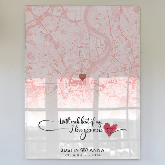 Personalisiertes Acrylglas Bild Stadtkarten Paare Roserot