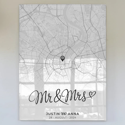 Personalisiertes Acrylglas Bild von Stadtkarten für Paare