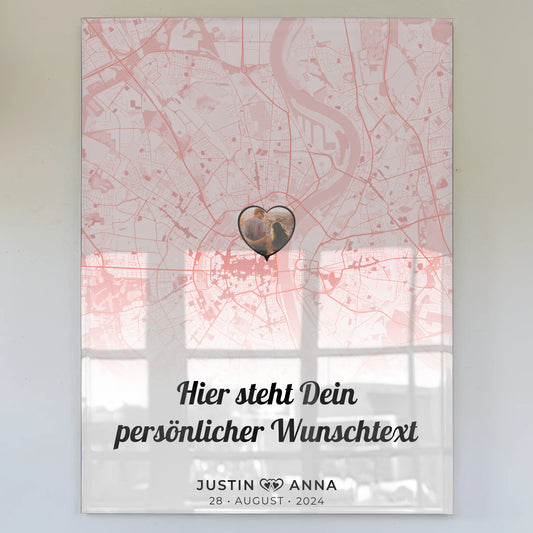 Personalisiertes Acrylglas Bild Stadtkarten Paare Wunschtext Roserot