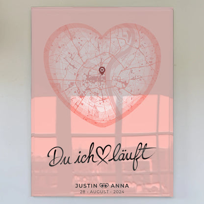 Acrylglas Bild personalisiert Stadtkarten Herz Altrosa Paare Du Ich Läuft