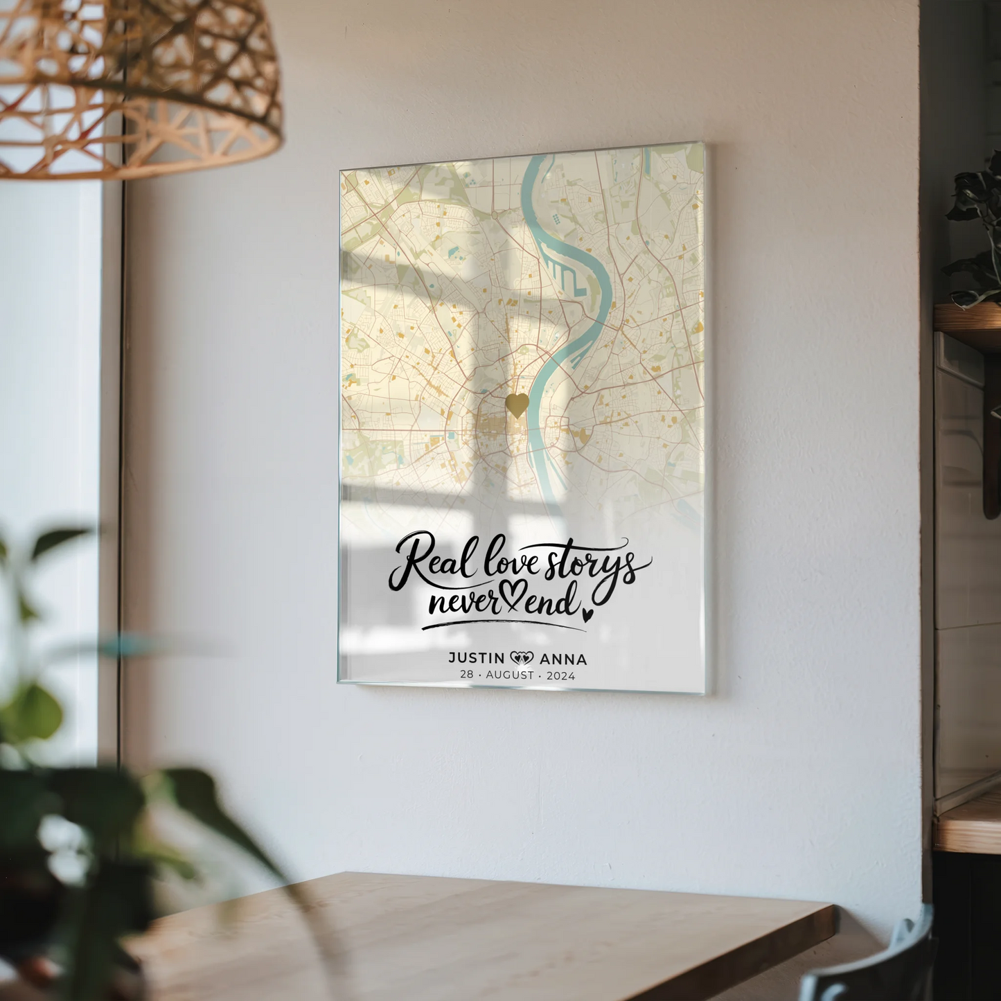 Personalisiertes Acrylglas Bild Stadtkarte Paare Real Love Storys Vintage