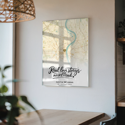 Personalisiertes Acrylglas Bild Stadtkarte Paare Real Love Storys Vintage