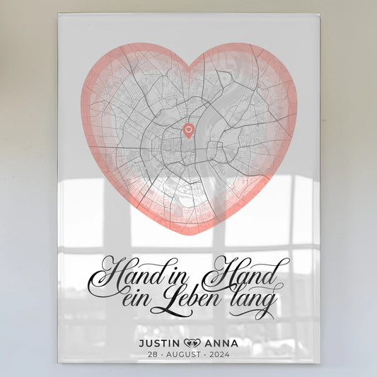 Stadtkarten Acrylglas Bild Paare Herz Roserot