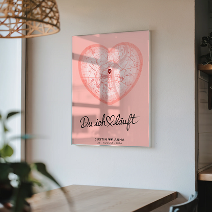 Acrylglas Bild personalisiert Stadtkarten Herz Altrosa Paare Du Ich Läuft