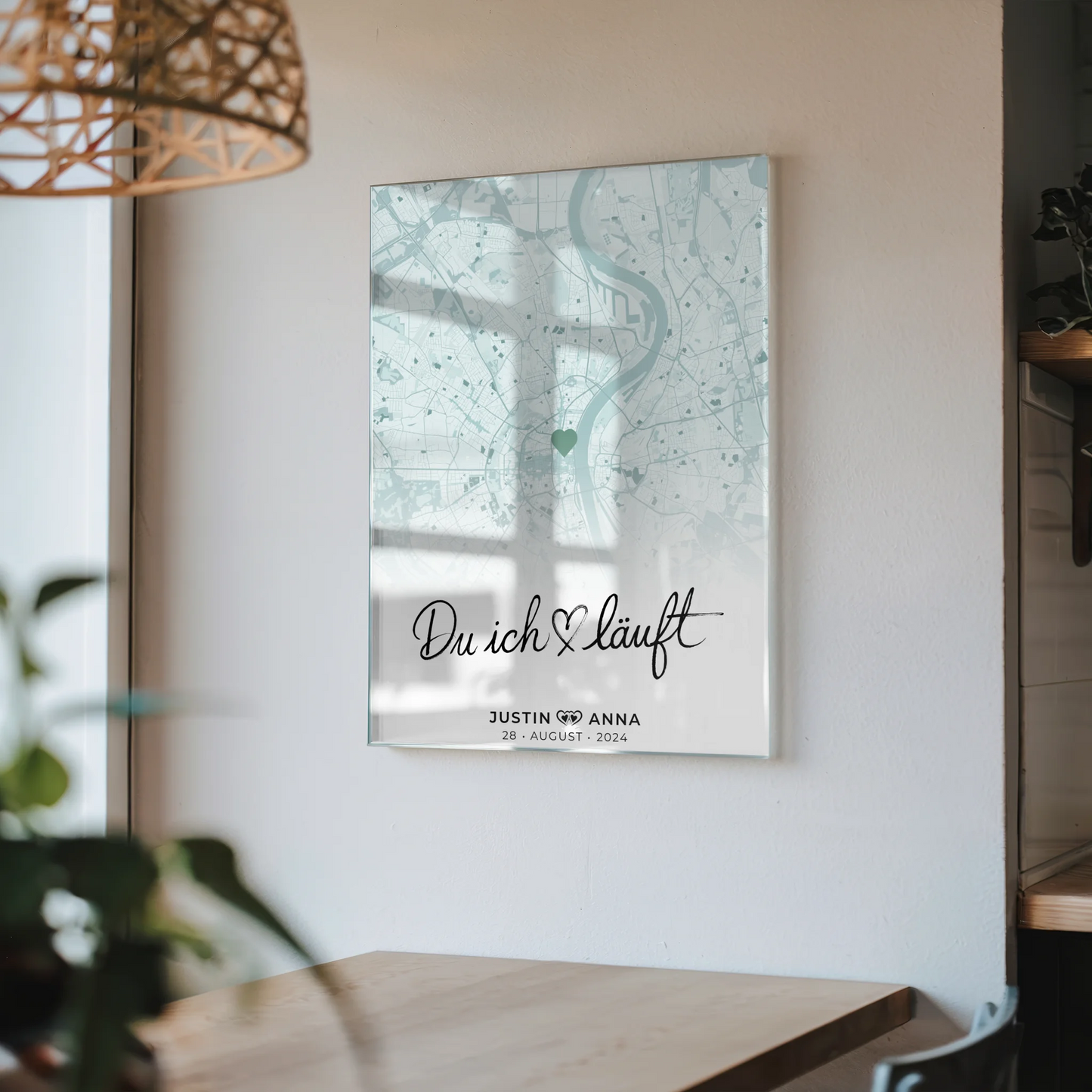 Personalisiertes Stadtkarten Acrylglas Bild für Paare Mintgrün
