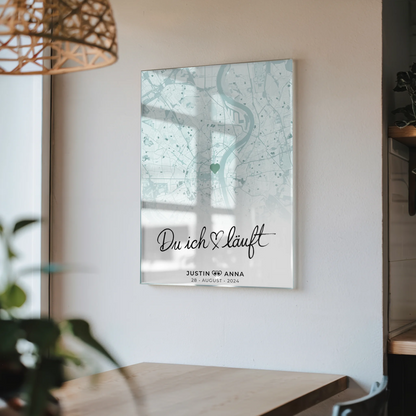 Personalisiertes Stadtkarten Acrylglas Bild für Paare Mintgrün