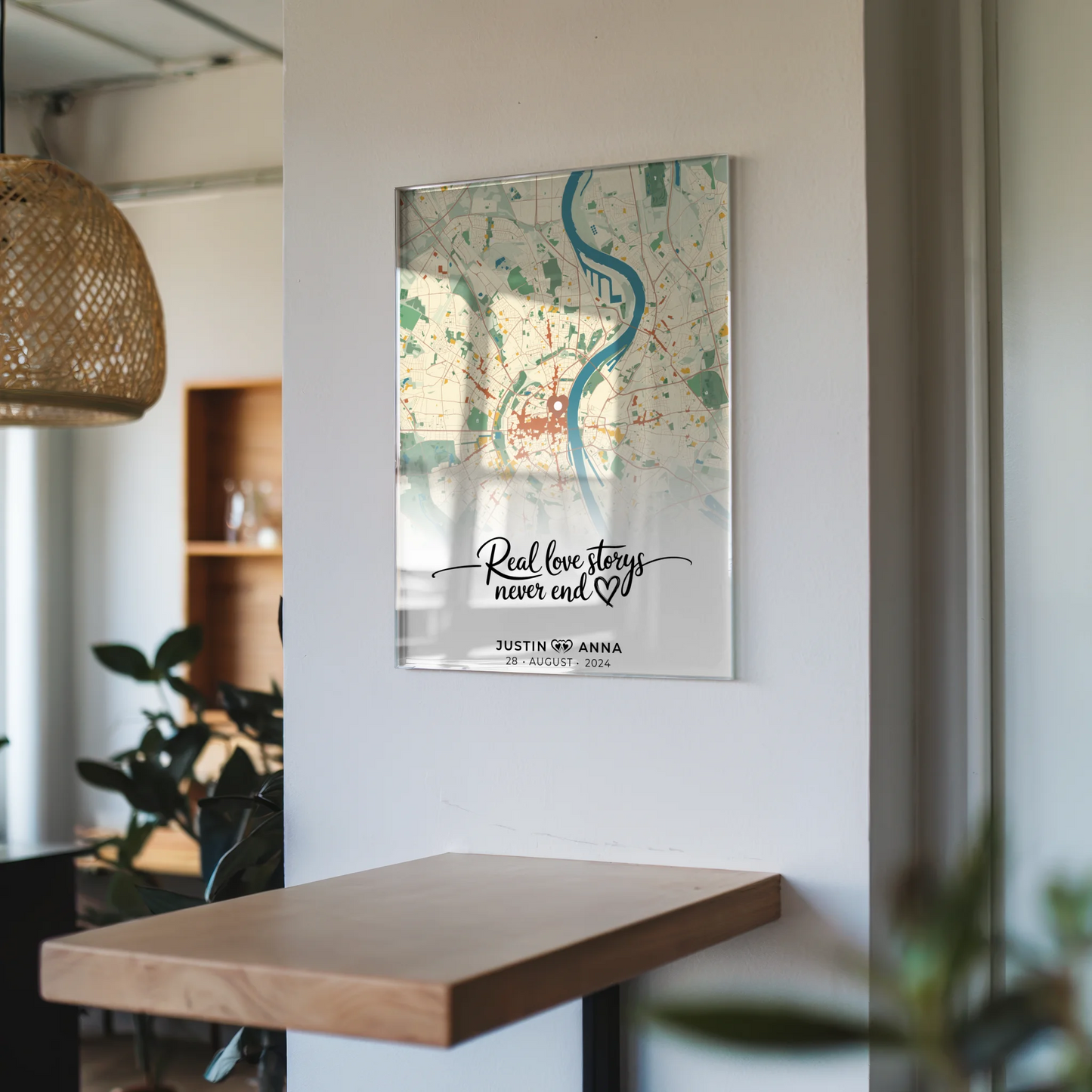 Personalisiertes Acrylglas Bild Stadtkarten für Paare Real Love Storys Never End