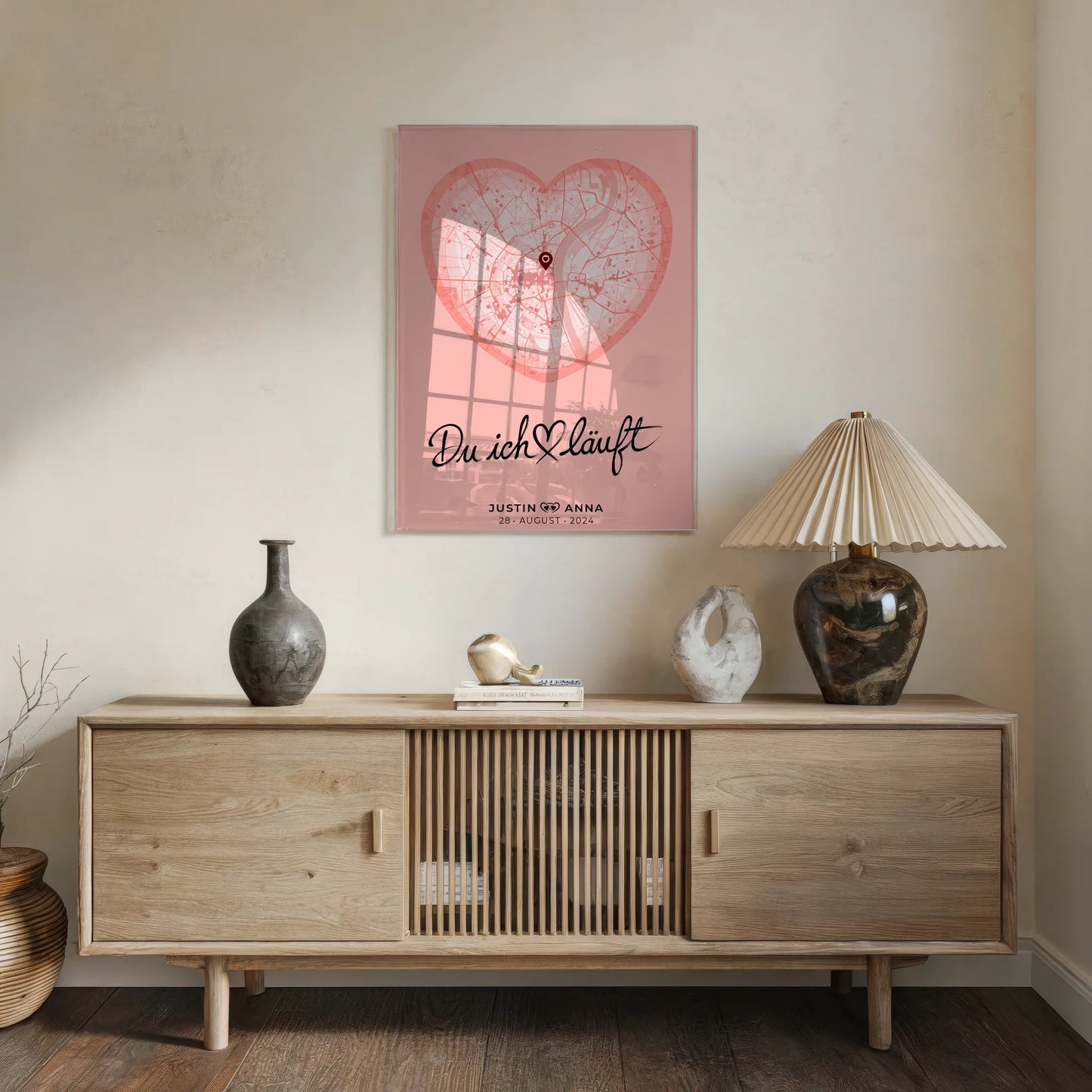Acrylglas Bild personalisiert Stadtkarten Herz Altrosa Paare Du Ich Läuft