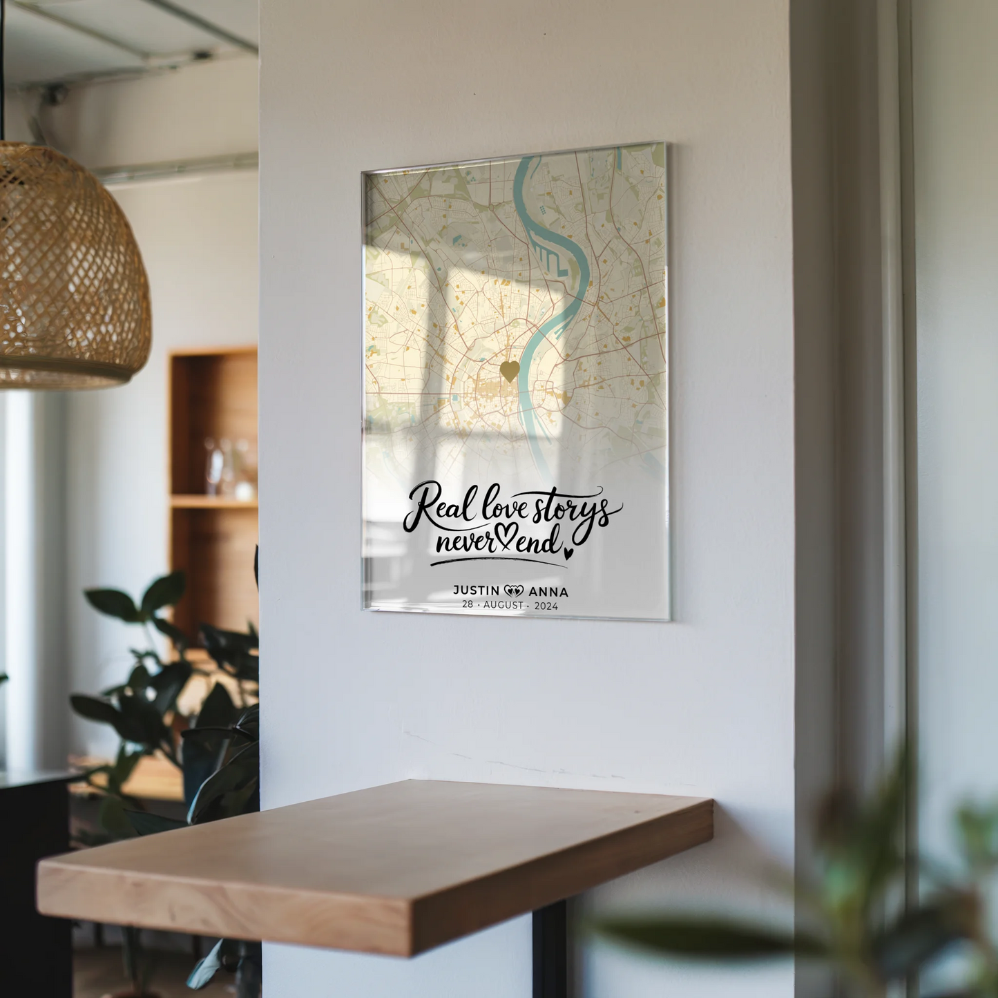 Personalisiertes Acrylglas Bild Stadtkarte Paare Real Love Storys Vintage