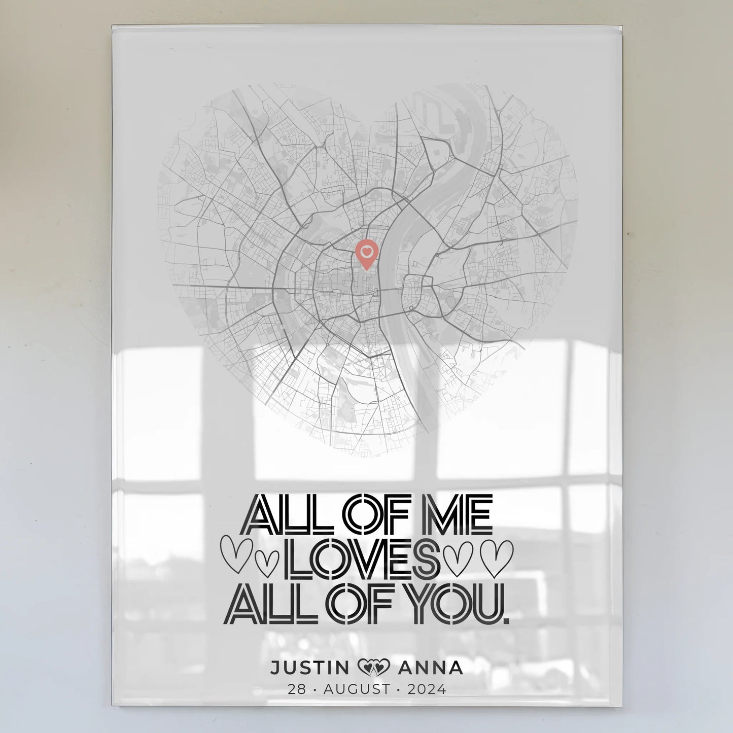 Personalisiertes Acrylglas Bild Stadtkarten Paare Herz All Of Me