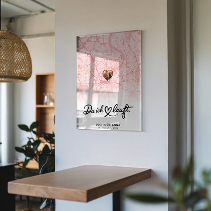 Personalisiertes Acrylglas Bild Stadtkarten für Paare Roserot