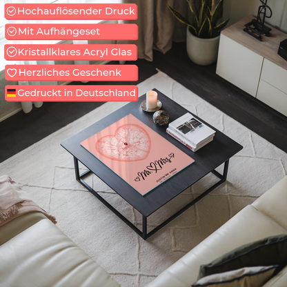 Personalisiertes Acrylglas Bild Städtekarten Paare Herz Altrosa Mr & Mrs