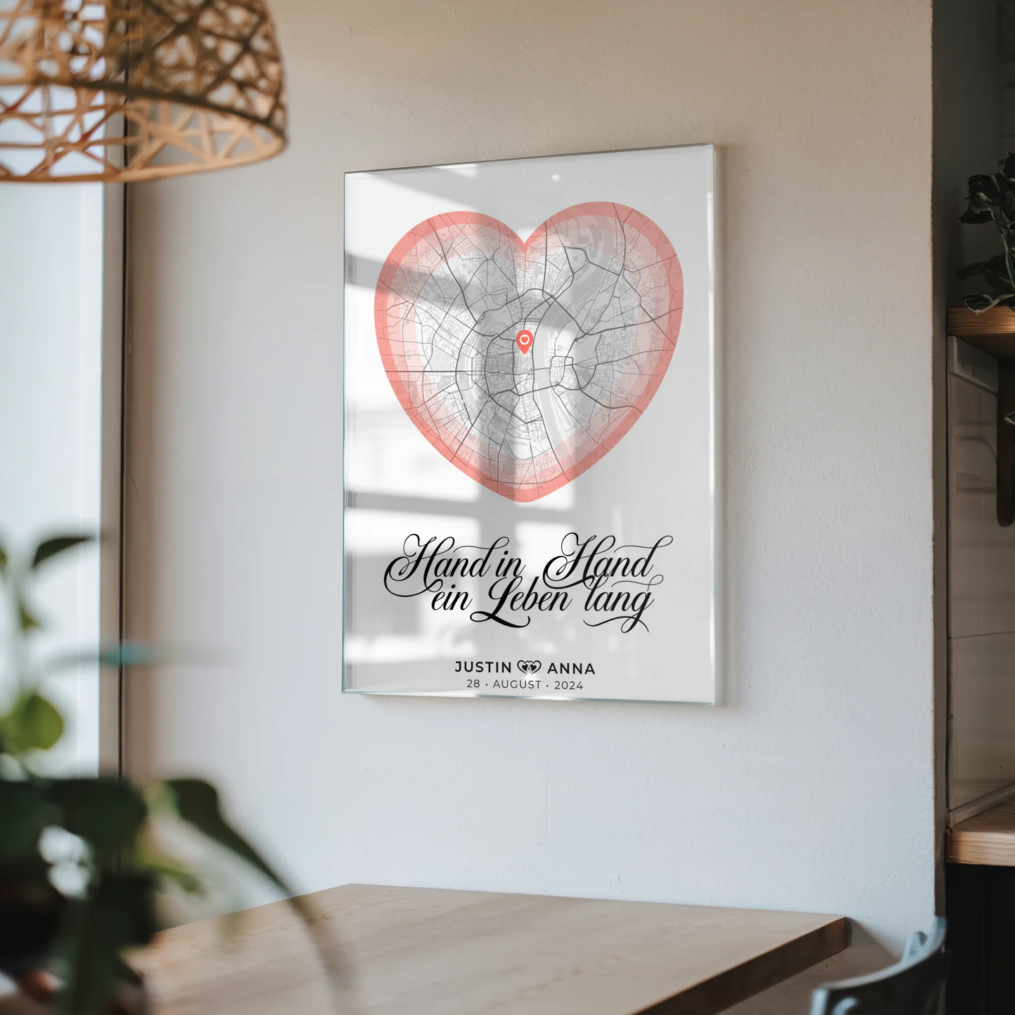 Stadtkarten Acrylglas Bild Paare Herz Roserot
