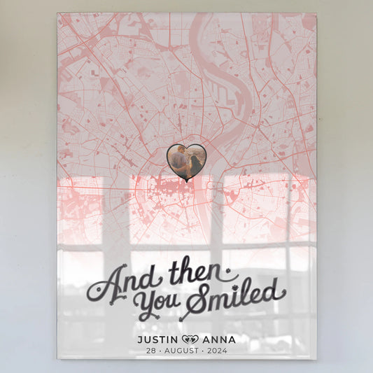 Personalisiertes Acrylglas Bild Stadtkarten für Paare Roserot And Then You Smiled