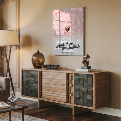 Personalisiertes Acrylglas Bild Stadtkarten für Paare Roserot And Then You Smiled
