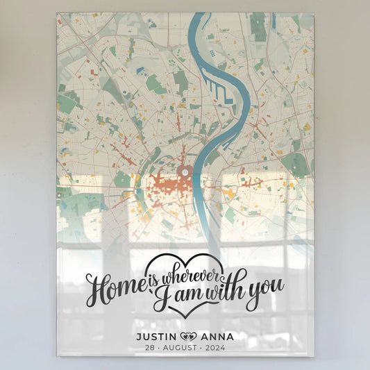 Personalisiertes Acrylglas Bild Stadtkarte Paare Home Is Retro