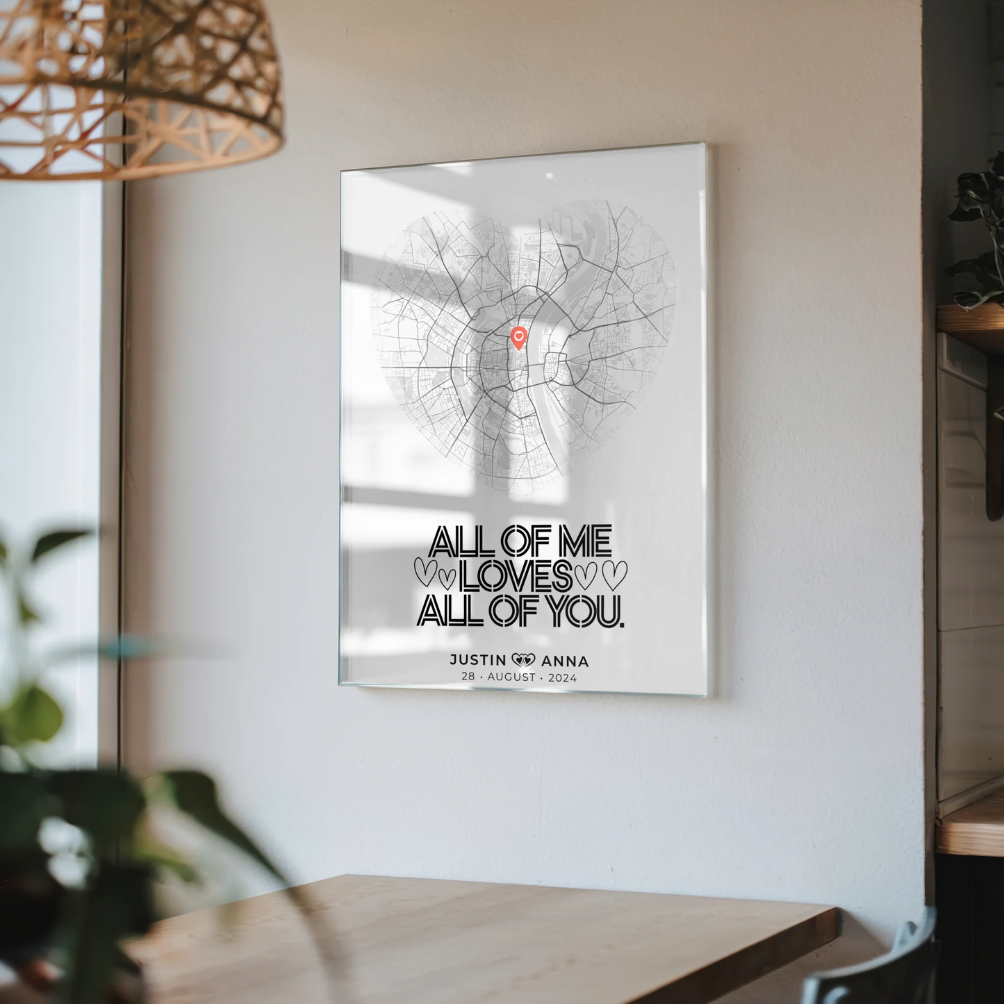 Personalisiertes Acrylglas Bild Stadtkarten Paare Herz All Of Me