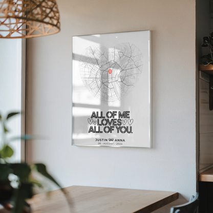 Personalisiertes Acrylglas Bild Stadtkarten Paare Herz All Of Me