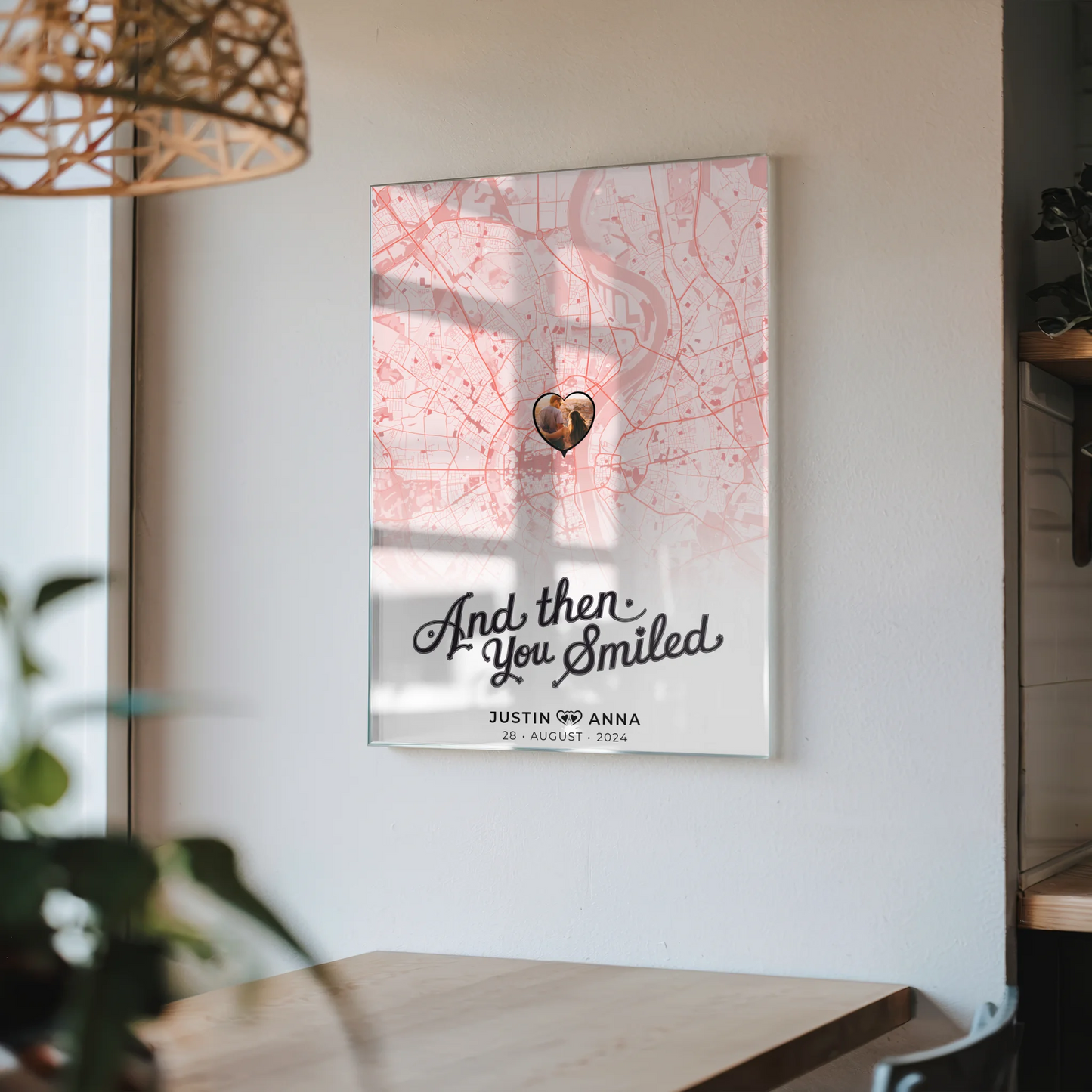 Personalisiertes Acrylglas Bild Stadtkarten für Paare Roserot And Then You Smiled