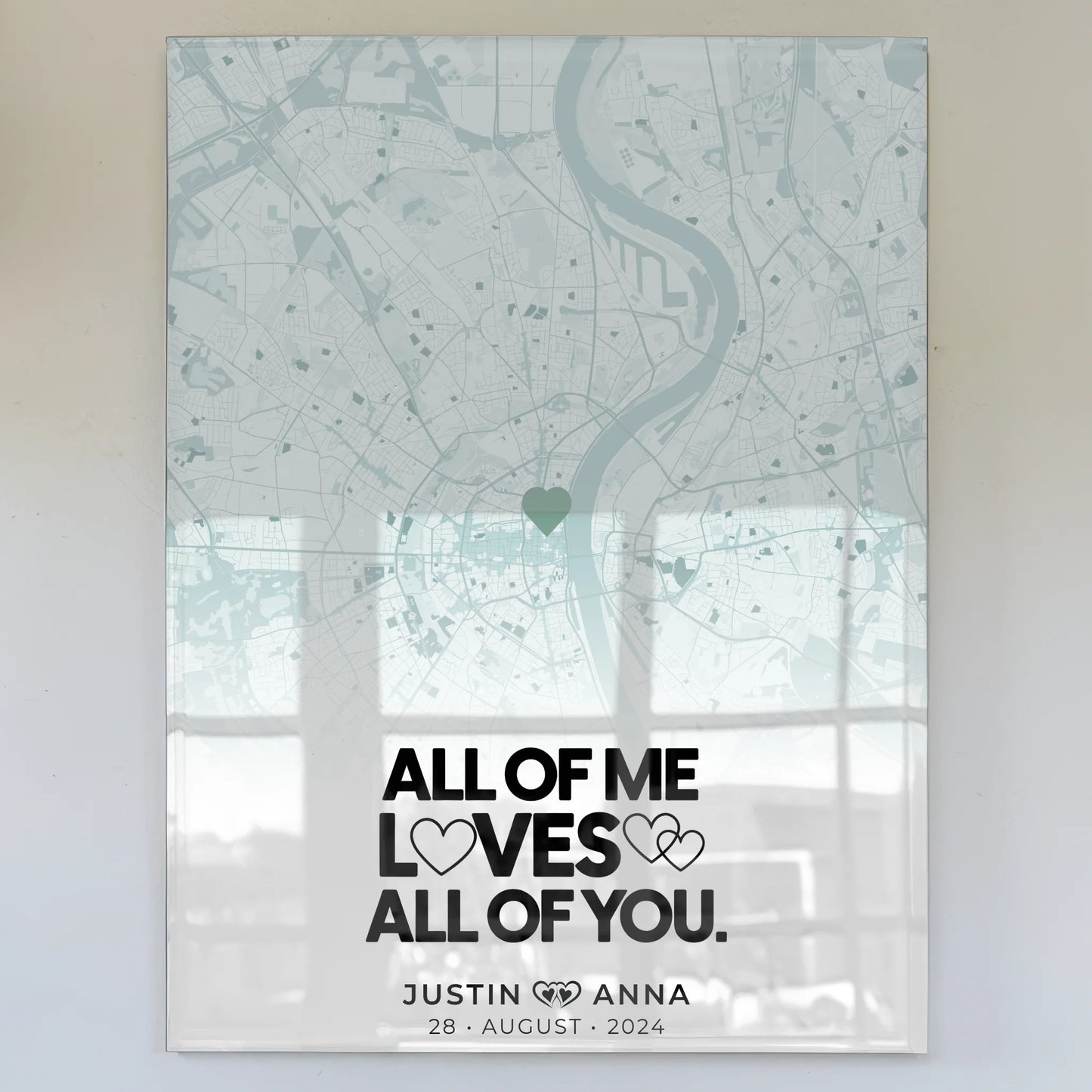 Personalisiertes Stadtkarten Acrylglas Bild für Paare Mintgrün Wo Alles Begann