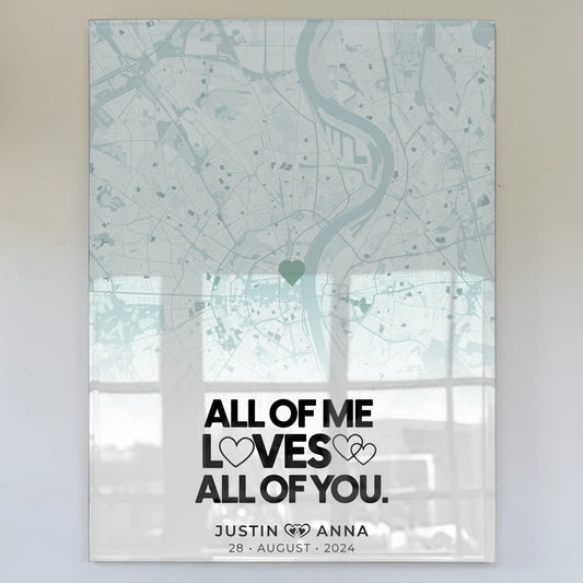 Personalisiertes Stadtkarten Acrylglas Bild für Paare Mintgrün Wo Alles Begann