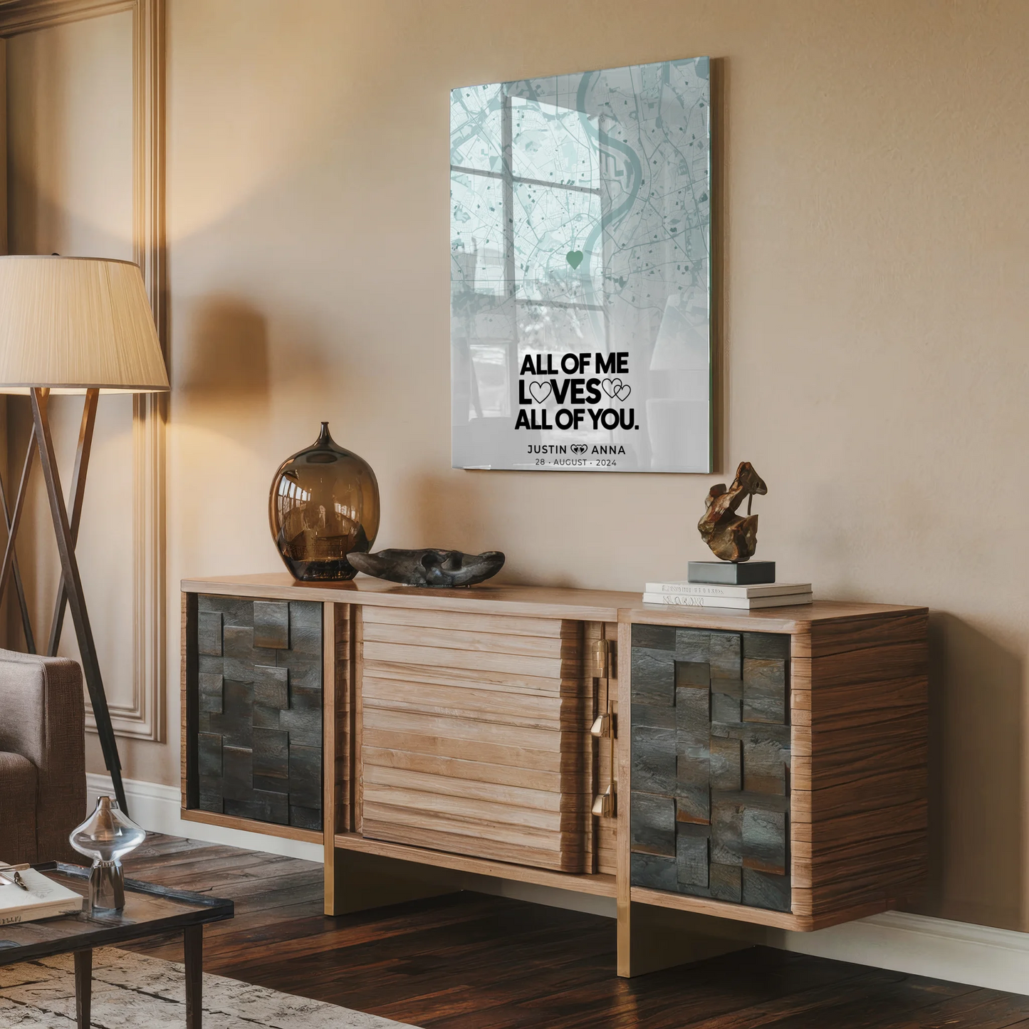 Personalisiertes Stadtkarten Acrylglas Bild für Paare Mintgrün Wo Alles Begann