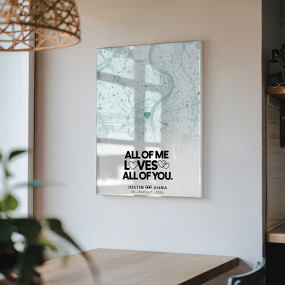 Personalisiertes Stadtkarten Acrylglas Bild für Paare Mintgrün Wo Alles Begann