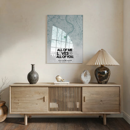 Personalisiertes Stadtkarten Acrylglas Bild für Paare Mintgrün Wo Alles Begann