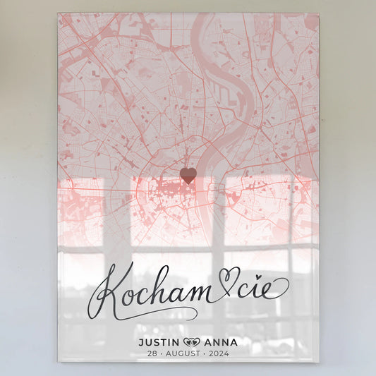 Personalisiertes Acrylglas Bild Stadtkarten für Paare Roserot & Namen