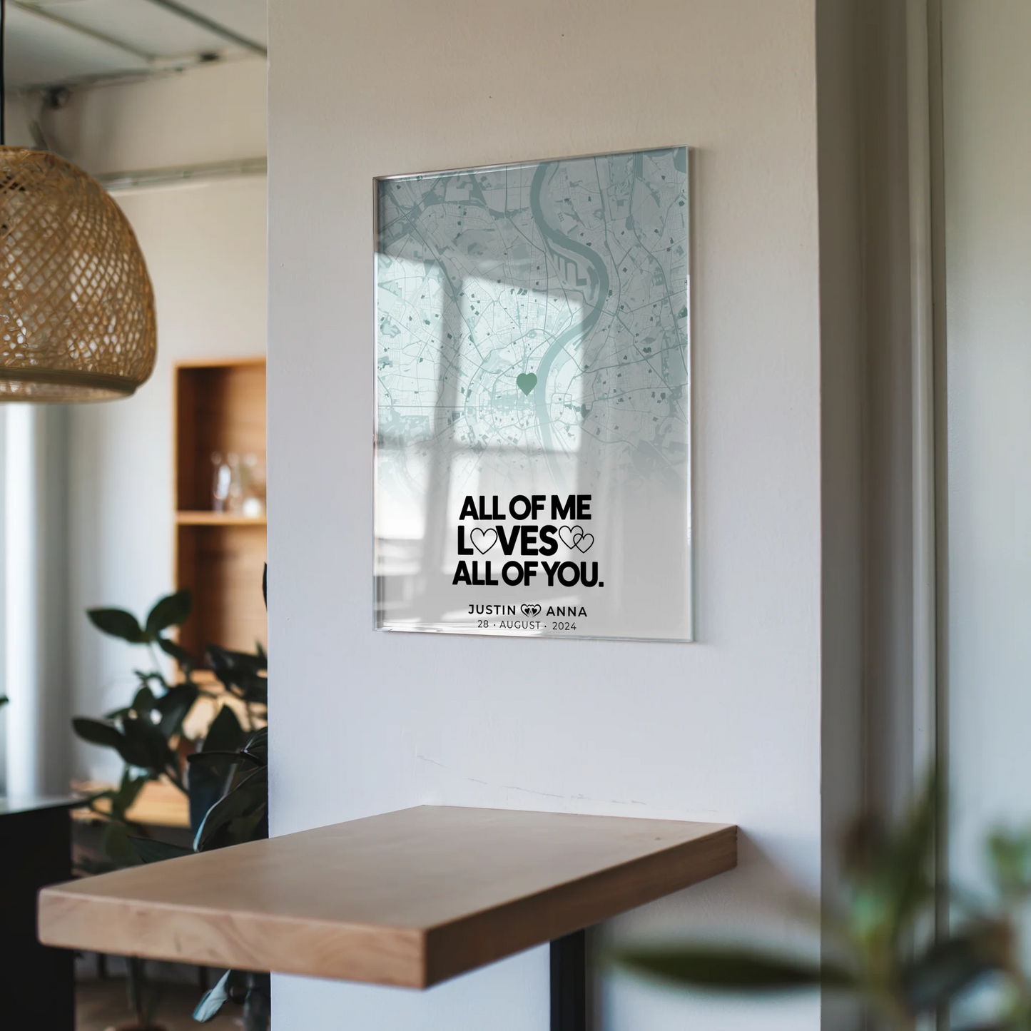 Personalisiertes Stadtkarten Acrylglas Bild für Paare Mintgrün Wo Alles Begann