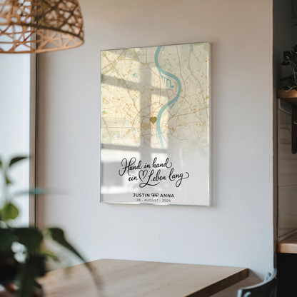 Personalisiertes Acrylglas Bild Stadtkarten Paare Hand In Hand